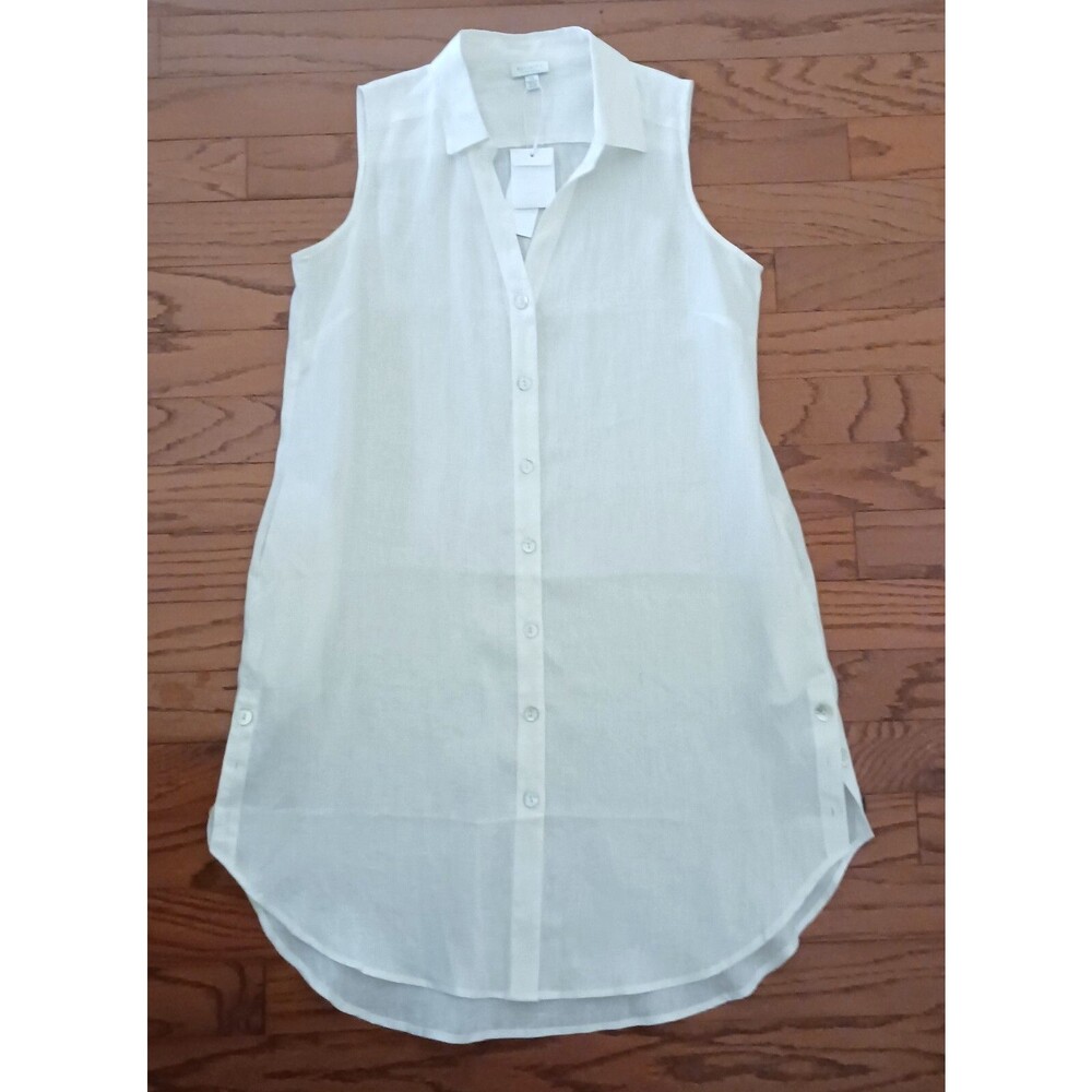 NWT Refinity City Chic Sleeveless White Linen Long Tunic Button Front Oversize